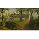 19th/20thC British School. Landscape with farmstead, oil on board, 19.5cm x 31.5cm (M)