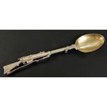 A Victorian silver Anglo-Boer war souvenir spoon, the handle in the form of a gun, marked Lee-