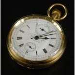 An 18ct gold pocket chronometer watch, with white enamel dial, and Roman numerals, bezel wind, and