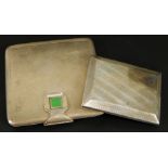A silver cigarette case and a compact, the silver compact in Art Deco style, set with jade stone,