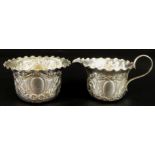 Two items of Victorian silver, comprising a milk jug and sugar bowl, in the rococo style, with