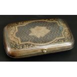 A late 19thC Russian Niello white metal cigarette case, with design of cartouche, flowers and