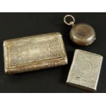 Various silver trinkets, to include a floral silver cigarette case, a silver watch case, and a