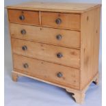 A 19thC pine chest of drawers, the top with a moulded edge above two short and three long drawers,