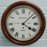 A late 19th/early 20thC oak railway wall clock, the white dial signed John Agar, Bury, L.Y.R.,