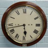 A late 19th/early 20thC mahogany railway wall clock, the white enamel dial bearing initials L.N.W.R.