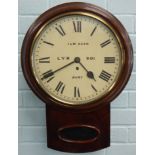 A late 19th/early 20thC mahogany drop dial railway wall clock, the dial painted J & N Agar Bury L.