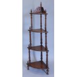 A Victorian walnut and marquetry four tier corner washstand, on turned supports, 150cm high, 55cm