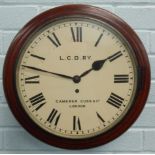A late 19th/early 20thC railway wall clock, the white dial painted with initials L.C.D.R.Y., Camerer