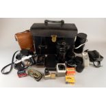 A quantity of camera equipment, to include a Pentax Spotmatic camera with lens, other cameras,