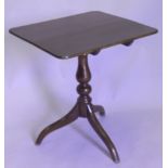 A 19thC oak tilt top occasional table, the square top on a turned column and tripod base, 64cm