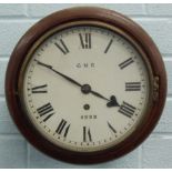 A late 19th/early 20thC mahogany railway wall clock, the dial painted G.N.R. 9999, brass fusee