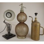 Various collectables, to include a black Anglepoise type lamp,a double gourd shaped soda siphon