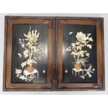 A pair of late 19thC Japanese Meiji period ivory and bone shibayama panels, each depicting a vase of