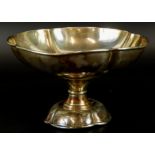 A Mappin & Webb silver plated rose bowl, with four domed shape, on stepped base, (AF), 12.5cm