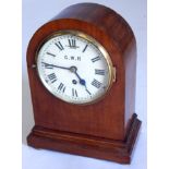 An early 20thC mahogany cased railway mantel clock, the white dial painted GWR, ivorine label to