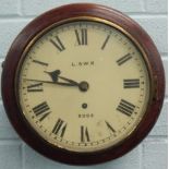 A late 19thC mahogany railway wall clock, the dial painted L.S.W.R. 5002, with brass fusee movement,