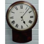 A late 19th/early 20thC mahogany railway drop dial wall clock, the white enamel dial initialled S.