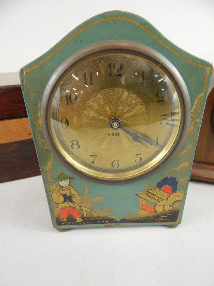 A collection of late 19th/early 20thC items, to include a mantel timepiece, the dial stamped - Image 3 of 6