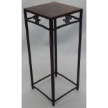 A Chinese hardwood jardiniere stand, the square top with cleated edges above a pierced frieze, on