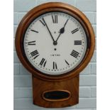 A 19thC mahogany drop dial railway wall clock, the white dial painted with initials L & Y, and