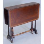 An Edwardian mahogany and satinwood crossbanded Sutherland table, the top inlaid centrally with a