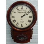 A late 19thC mahogany drop dial railway wall clock, the dial painted for the Midland Railway, by
