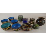 Miscellaneous oriental cloisonné items, to include box and cover, a vase, bowls etc., some pieces (