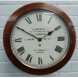 A late 19th/early 20thC mahogany railway wall clock, the white enamel dial inscribed J Sewill, 61