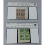 GB KGVI.- 2/6 brown corner block of 4 SG476 var with 'Mark in shield' and 'gashed crown' variants