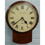 A late 19thC oak railway drop dial wall clock, the dial has been repainted for the South East