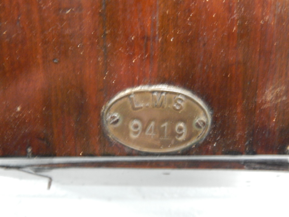 A late 19thC oak and pine railway drop dial wall clock, the white dial painted for L.M.S. by Joyce - Bild 4 aus 4