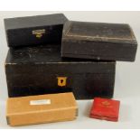 Various 19th & 20thC boxes, to include a leather jewellery box, with green velvet interior, an