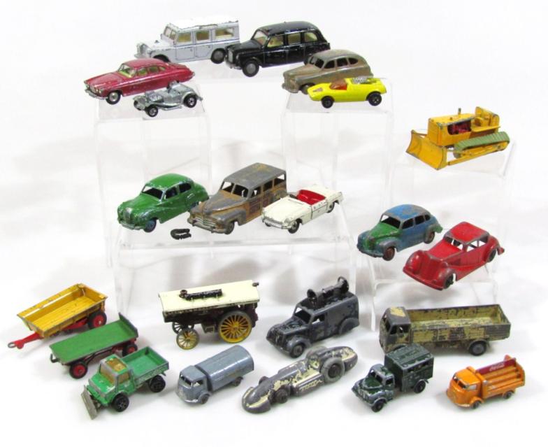 Various diecast vehicles, Dinky, etc.,. to include sided truck, 10cm long, saloon cars, taxi,