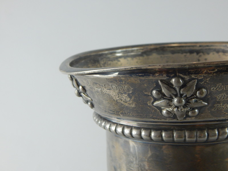 A Victorian silver horse racing trophy, the tapering border cast with patera, above a gadrooned band - Image 6 of 6