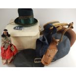 Various items of costume, to include a leather child's cowboy holster, RAF cap, a Tyrolean hat,