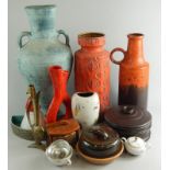 A quantity of 1970's ceramics, etc., to include a bronze vase, a Fat Lava vessel, etc.