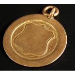 A 9ct gold fob, with shield crest, bearing inscription N.S.P.B.L Morris Cup, Semi-Final 1926, H.