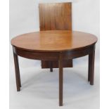 A George III mahogany D-end dining table, on chauffeured legs, on loose leaf, the top 112cm x 165cm.