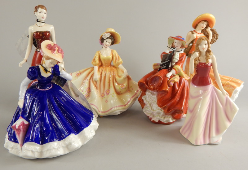 Six Royal Doulton porcelain figures, to include three from The Pretty Ladies Series, to include