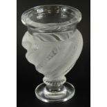 A Lalique glass vase, with wrythen decoration of leaves, etched mark to underside Lalique France,