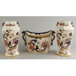 Three items of Mason's Blue Mandalay pattern, to include a pair of vases and small wine cooler.