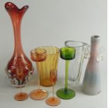 A quantity of retro style Art Glass, to include two Wedgwood candle stands, a similar coloured