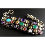 A bracelet, set with coloured beads, marked to reverse, Nakai Sterling, white metal, 38.8g all in.