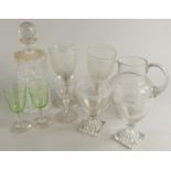 A collection of glass, to include Victorian crackle glasses, water jug, a pair of early 19thC