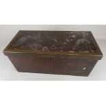 A mahogany and brass bound box, with a hinged lid, 57cm wide (M)