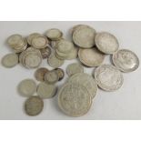 A quantity of pre-1946 half crowns and various early 20thC shillings.