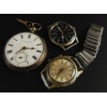 Three watches, to include a silver Peter Parquhar pocket watch, with white enamel dial, key wind,