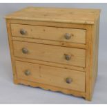 A 19thC style pine chest of three drawers, 96cm wide.