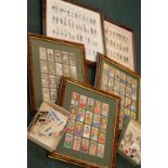 Various framed cigarette cards, depicting cricketers, football players and military subjects, a